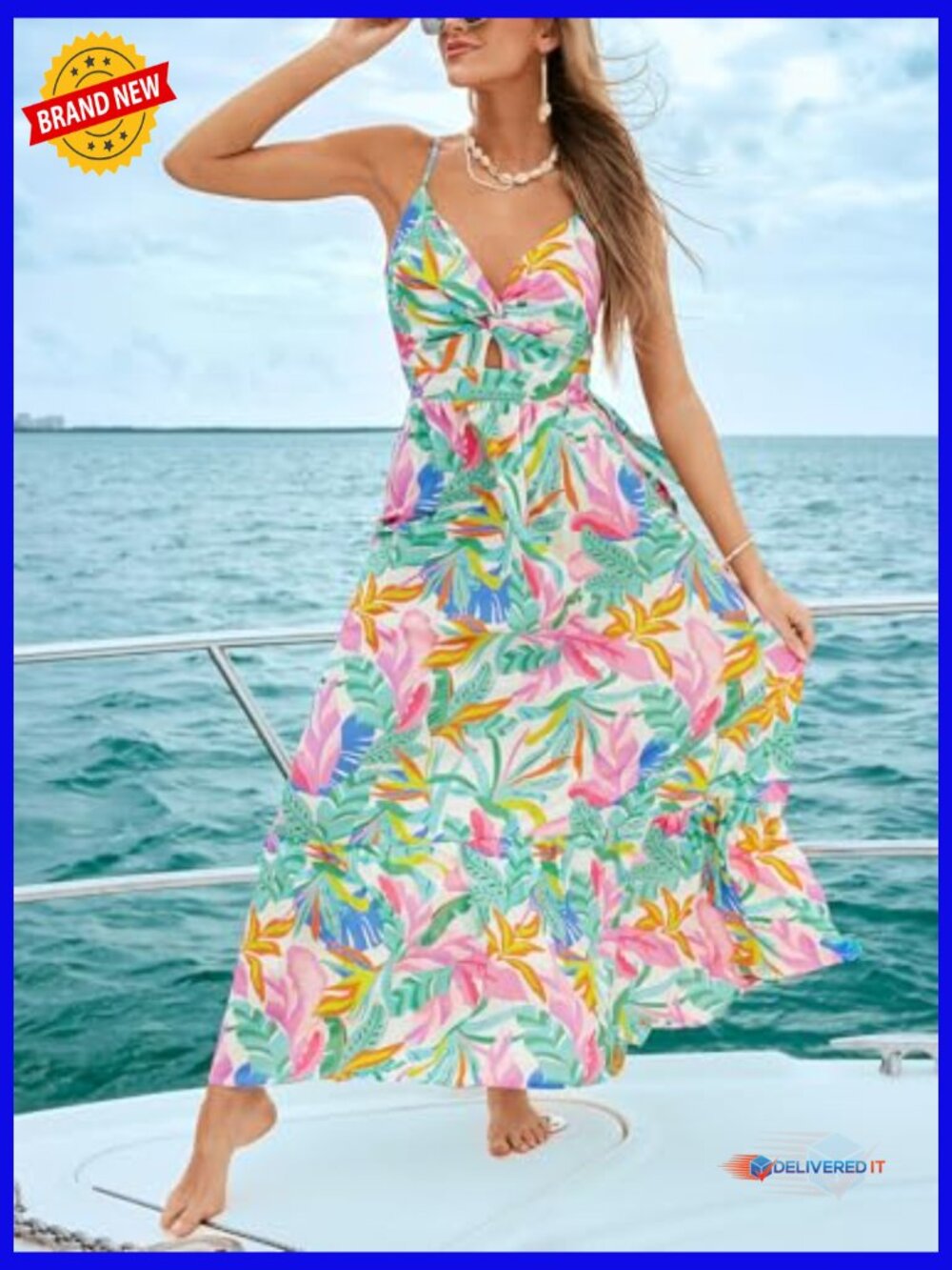 Maxi Dress V-Neck Sleeveless Rayon Casual Summer Long Dress - Picture 2 of 6